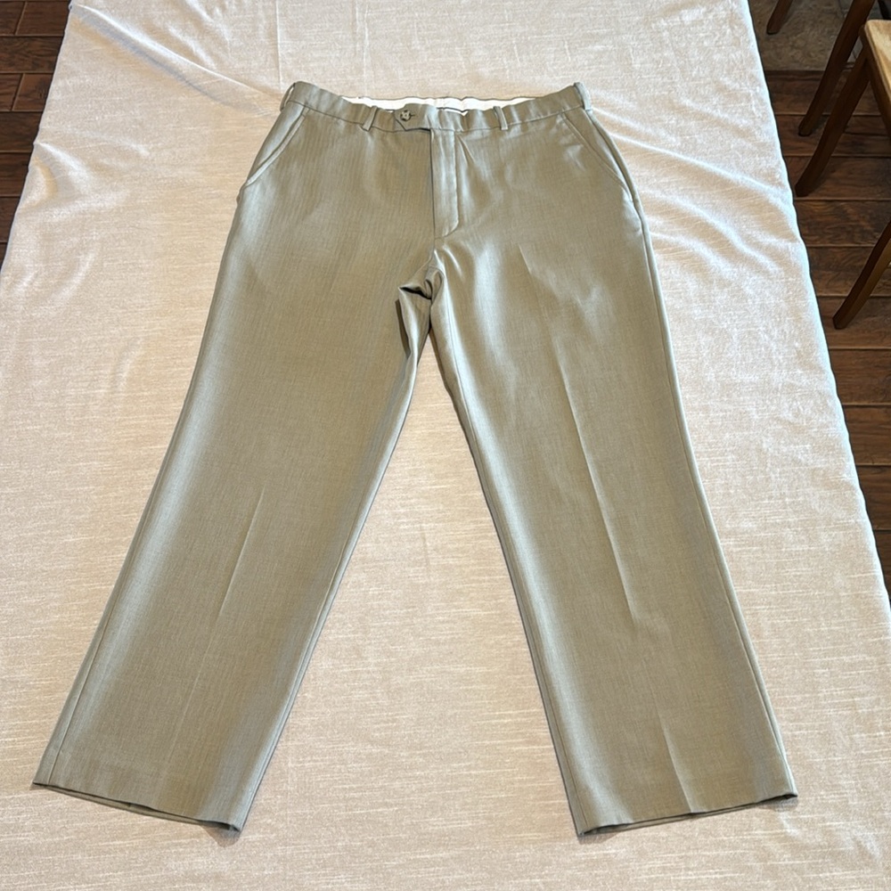 Stanford Essentials Men’s tan and grey striped suit pants.  Size 36X30